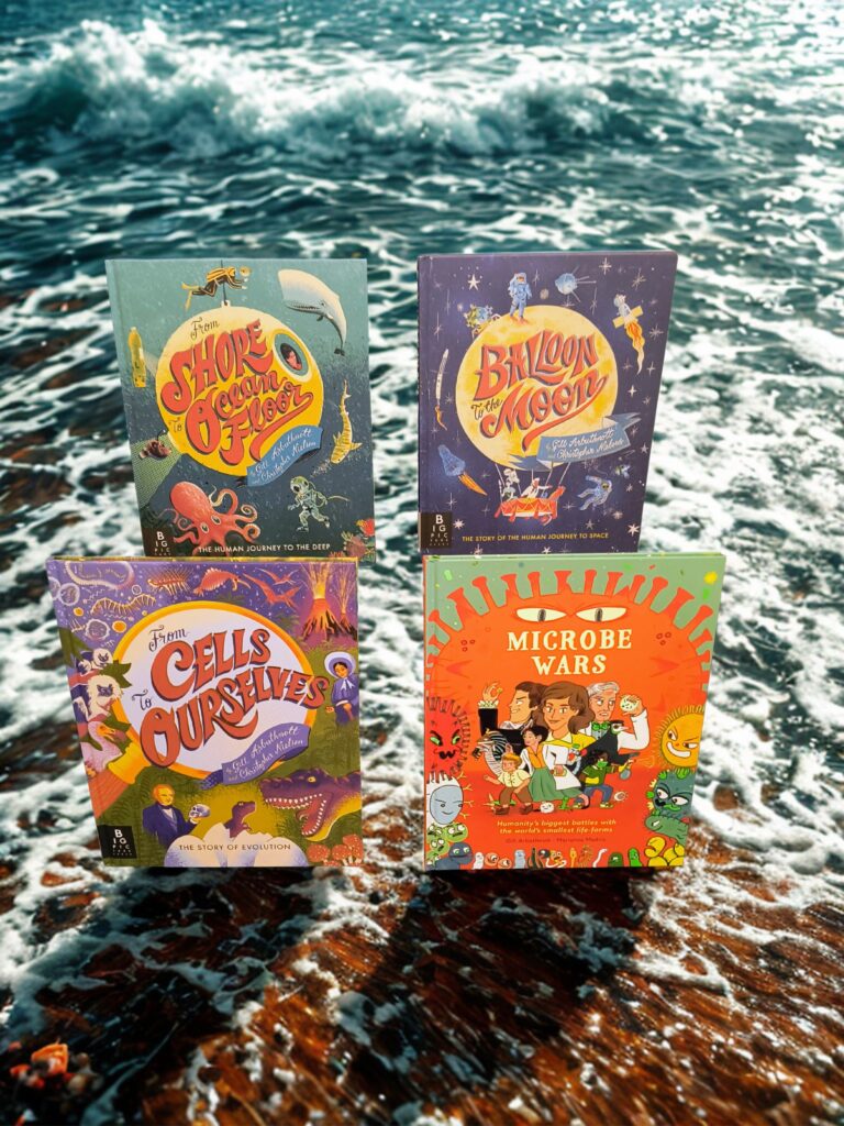 science books in ocean